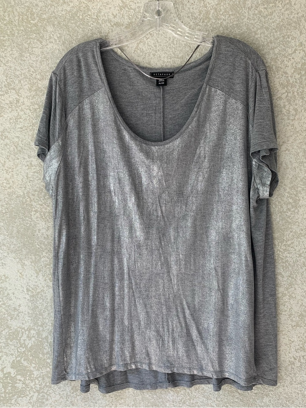 Metaphor Metallic Silver Scoop Neck Short Sleeve Tee